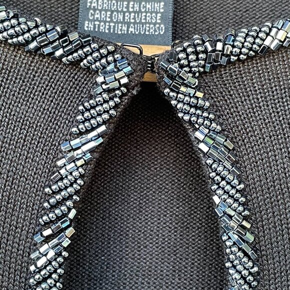 Rare Vintage 1980s 100% Silk Beaded Trim Black Cardigan Women's M Petite - Picture 6 of 10